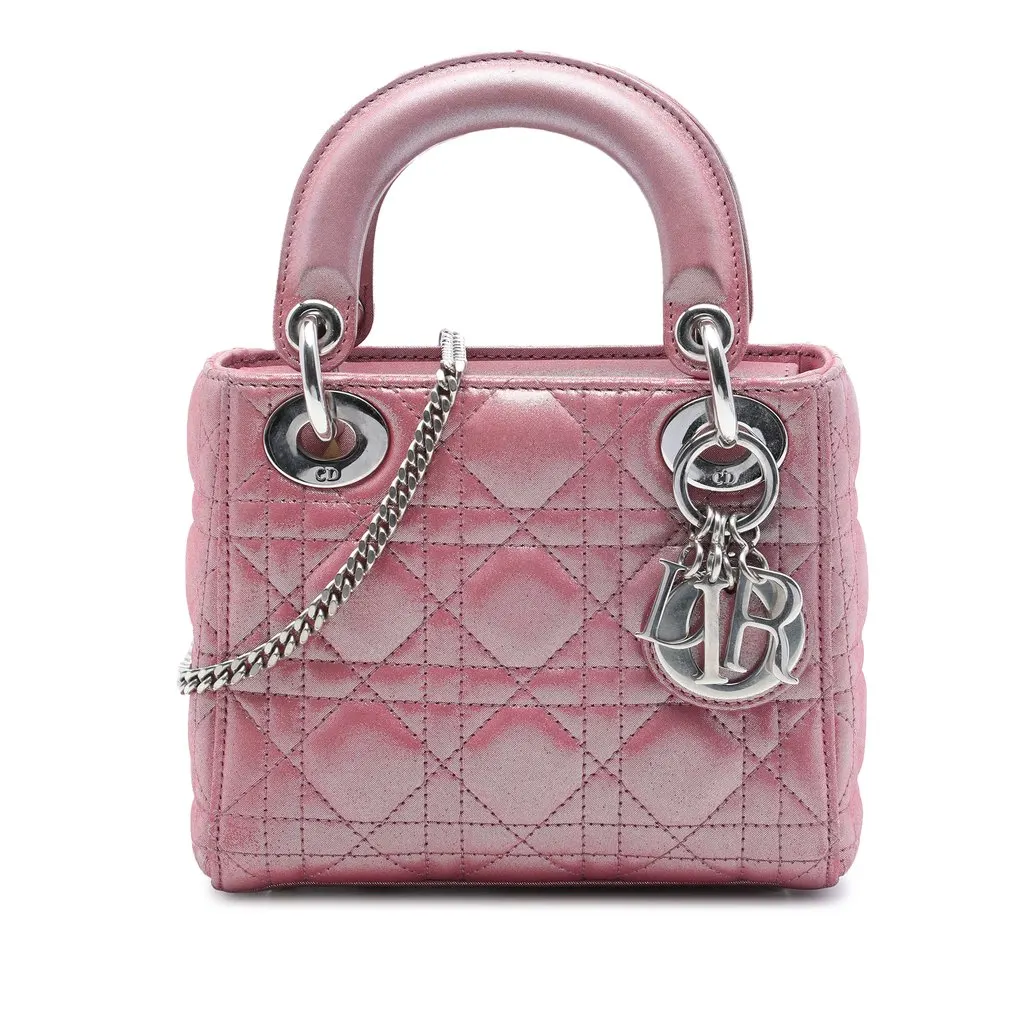 Dior Mini Iridescent Lambskin Cannage Lady Dior Pink Leather Very good - Front View