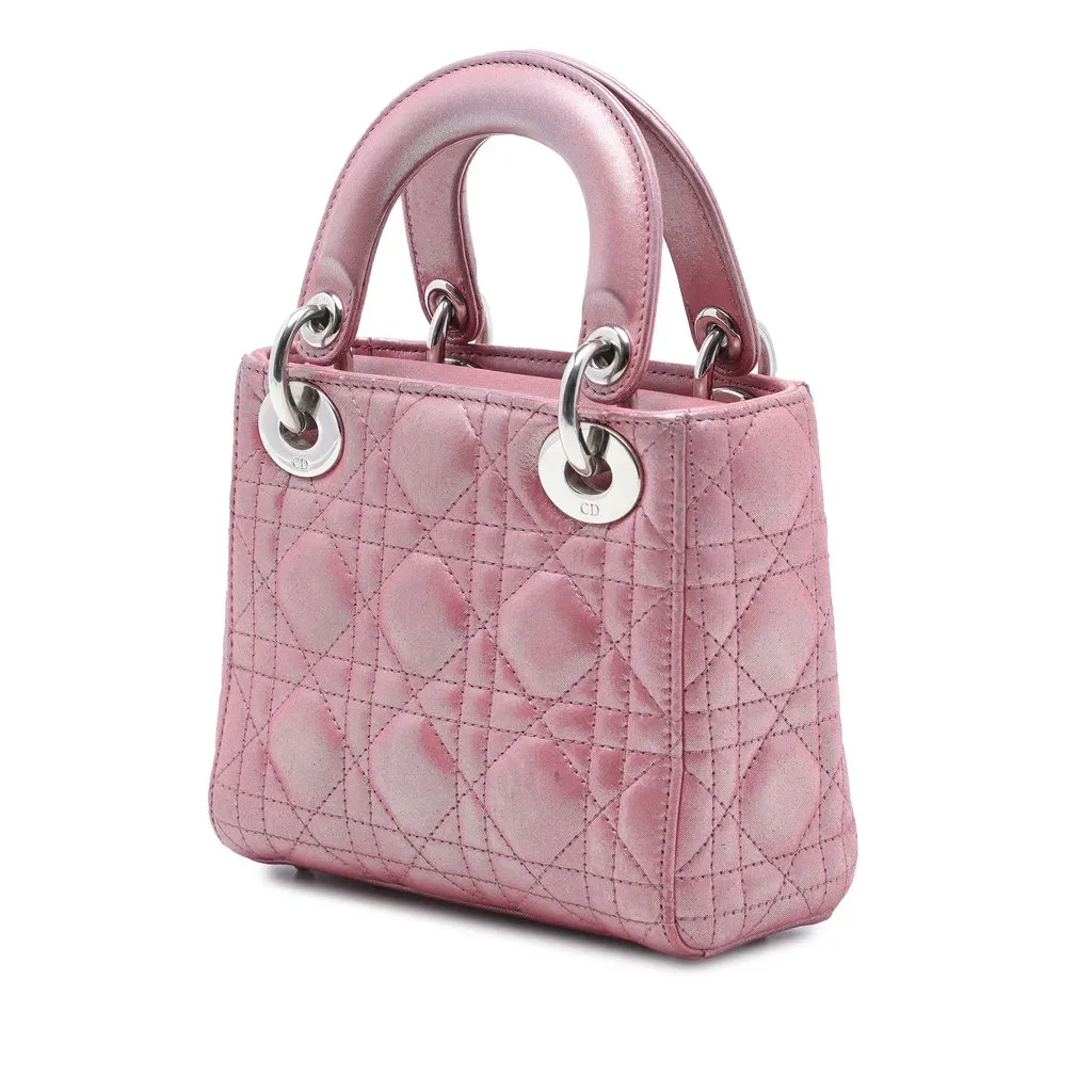 Dior Mini Iridescent Lambskin Cannage Lady Dior Pink Leather Very good - Back View