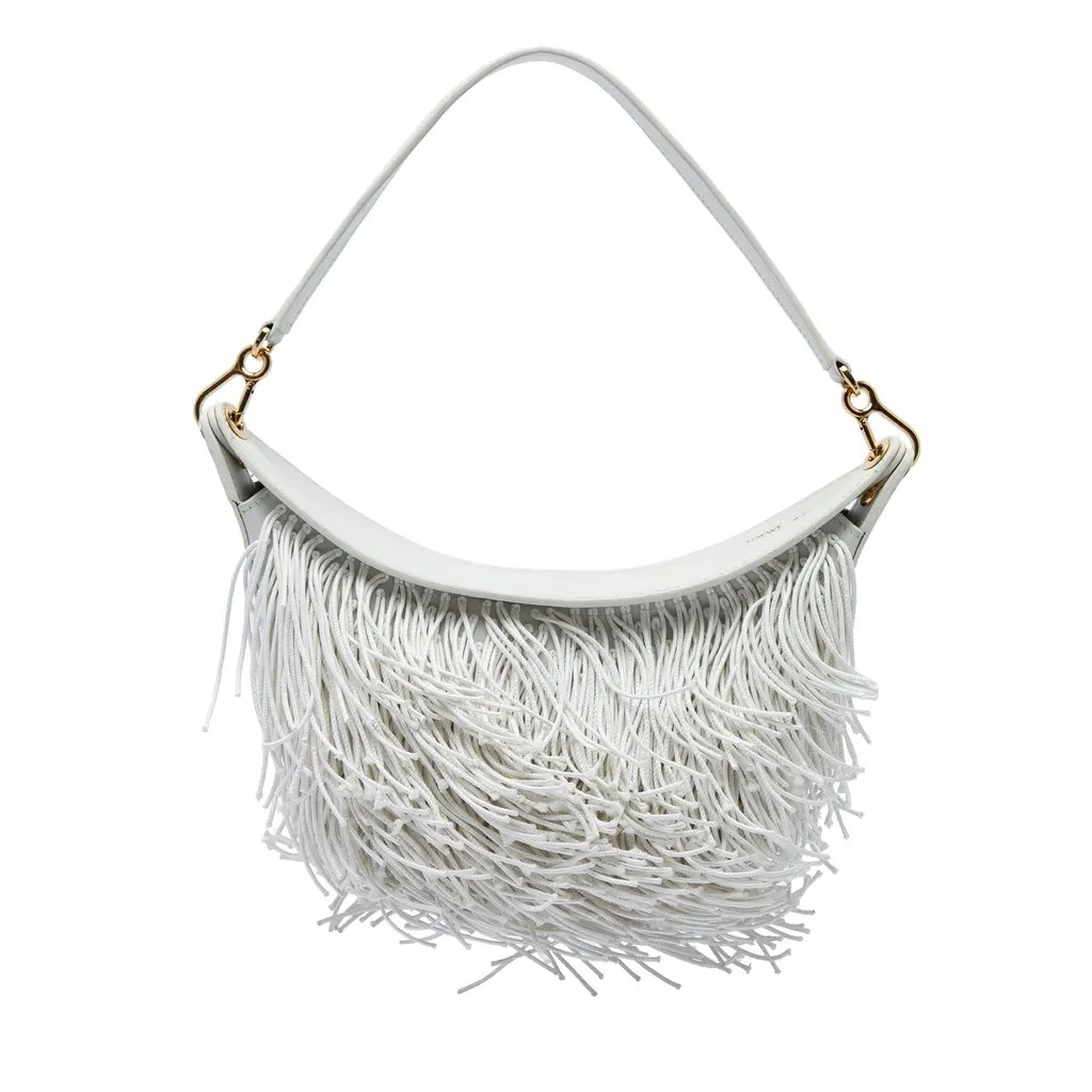 LOEWE Small Leather Fringe Luna Hobo White Leather Very good - Front View