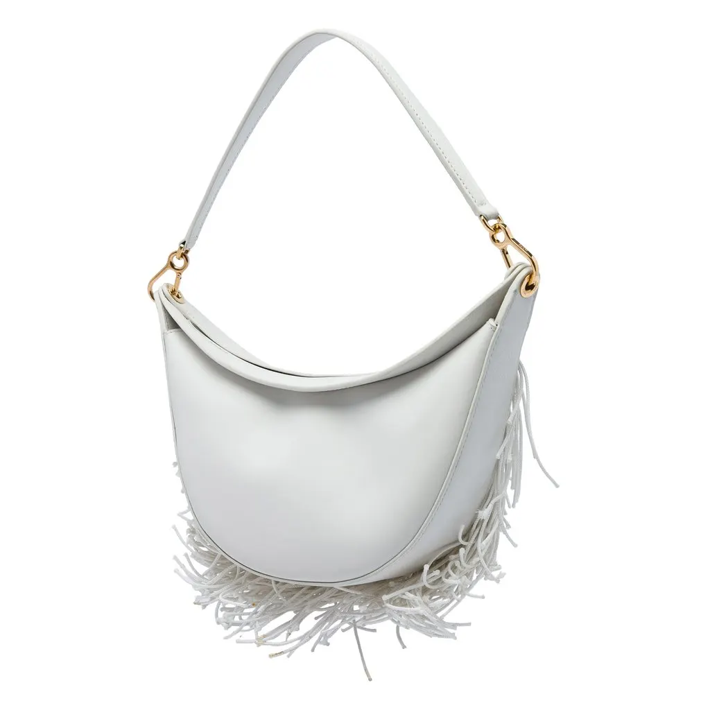 LOEWE Small Leather Fringe Luna Hobo White Leather Very good - Back View