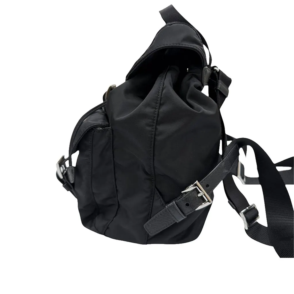 Prada Saffiano Trimmed Re Nylon Backpack Black Very good - Back View