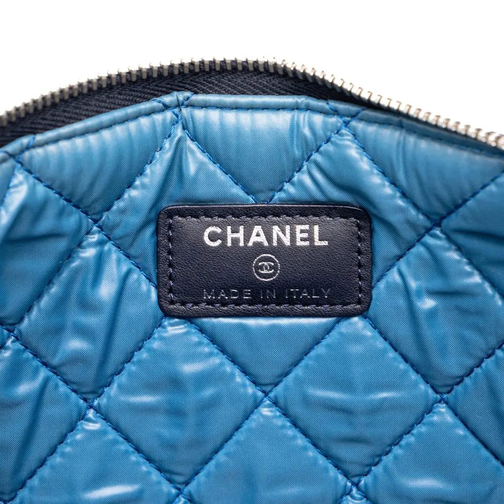 Chanel Paris Dubai Medium Quilted Printed Canvas O Case Clutch White Canvas Good - Box View