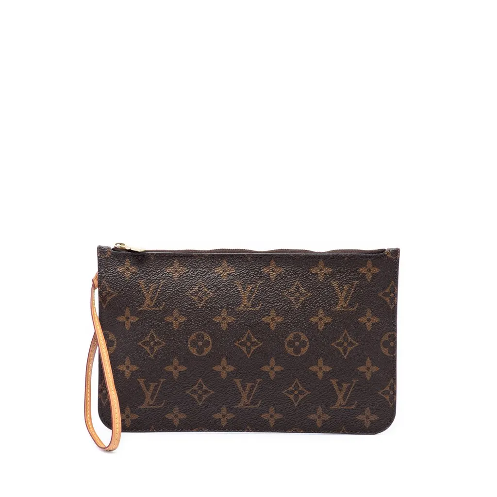 Louis Vuitton Monogram Neverfull MM Pouch Brown Canvas Good - Front View