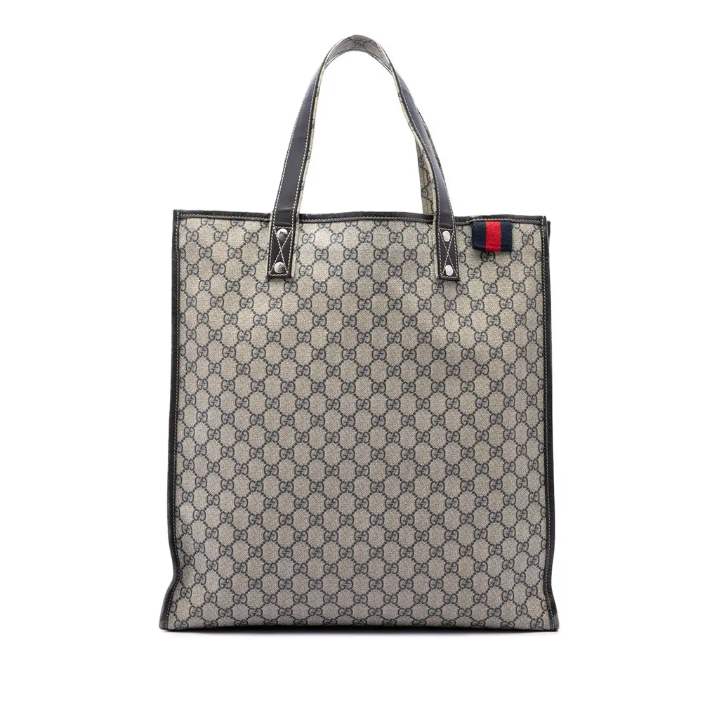 Gucci GG Supreme Web Tote Beige Canvas Good - Front View