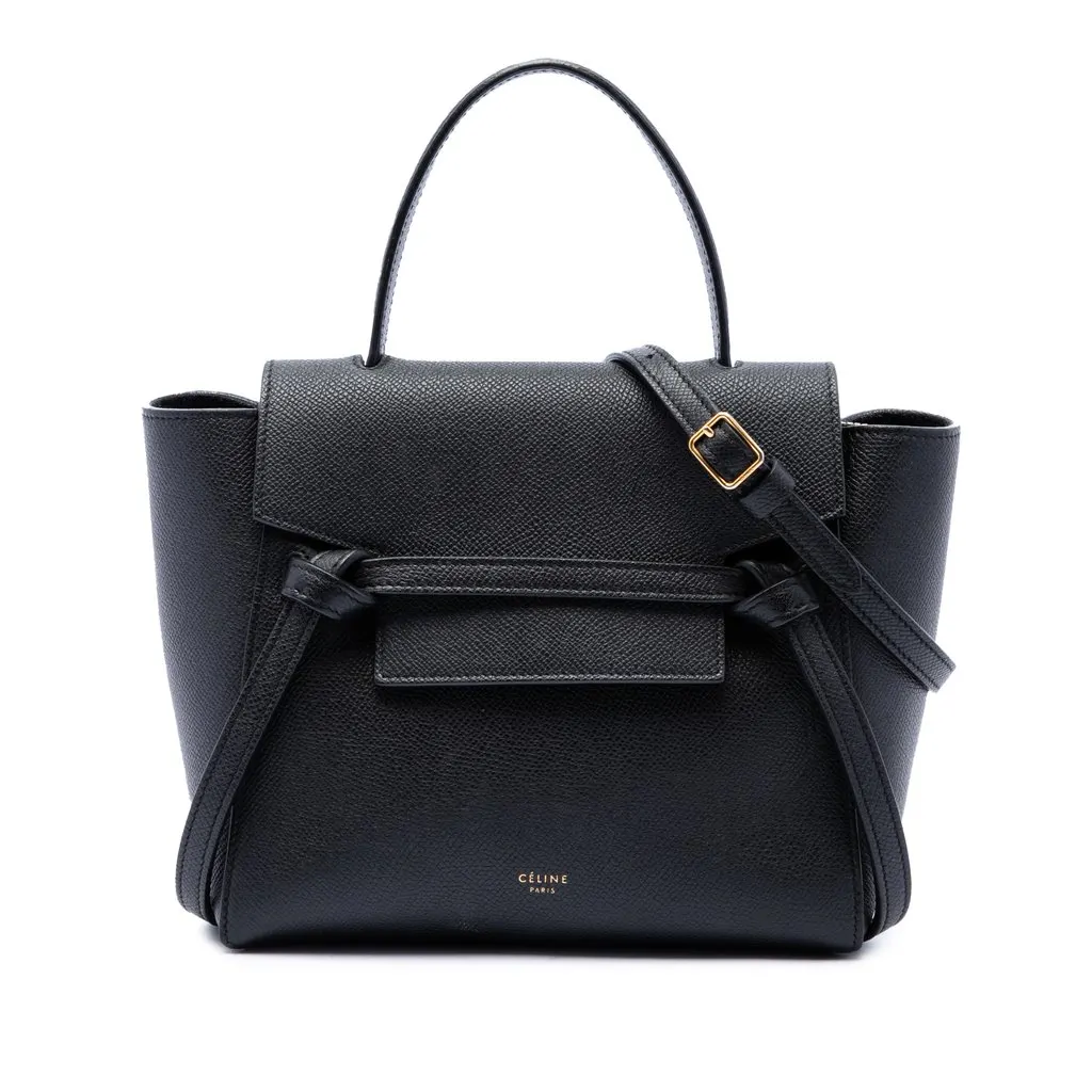 Celine Nano Grained Calfskin Belt Bag Black Leather Good - Front View