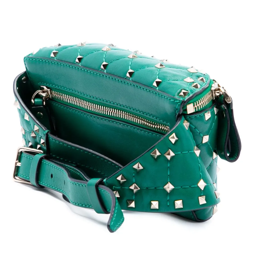 Valentino Nappa Rockstud Spike Belt Bag Green Leather Good - Back View