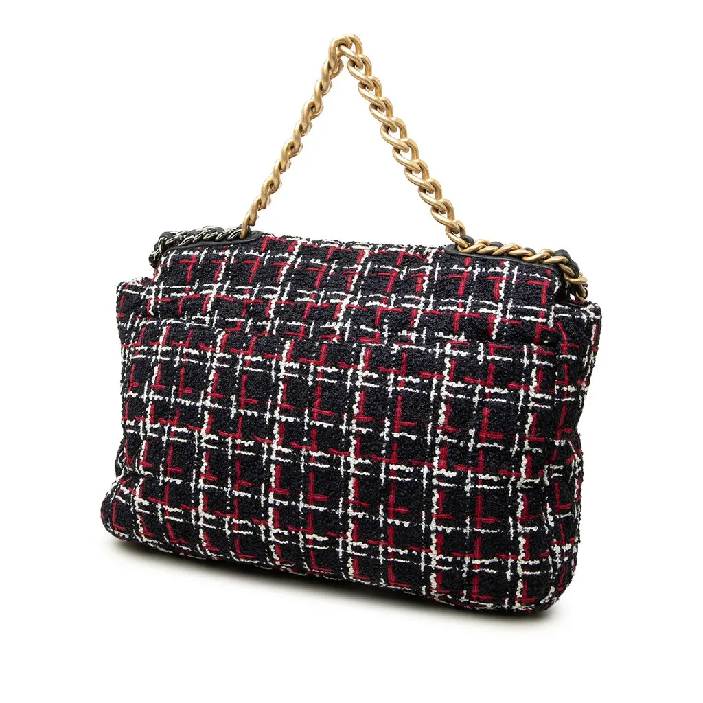 Chanel Maxi Tweed 19 Flap Blue Tweed Good - Back View