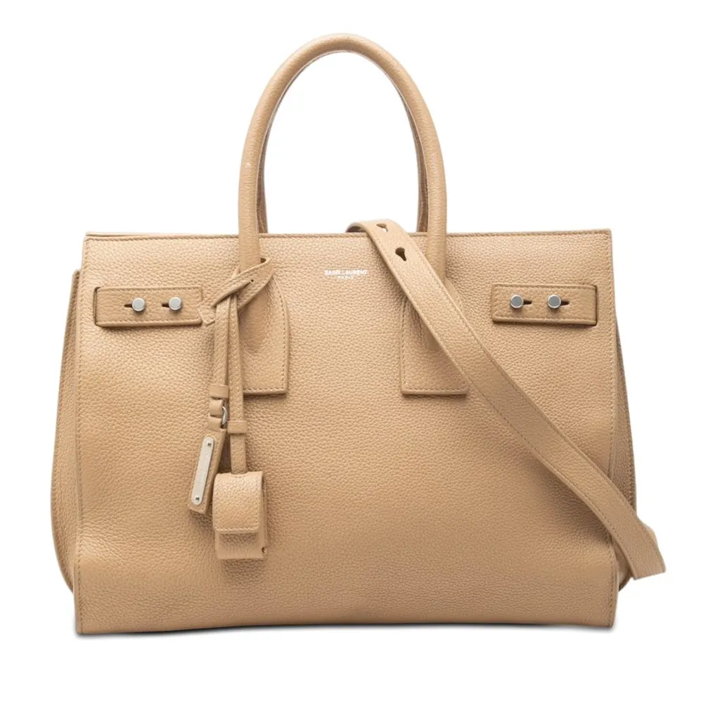 Saint Laurent Small Grained Calfskin Supple Sac De Jour Satchel Brown Leather Very good - Front View