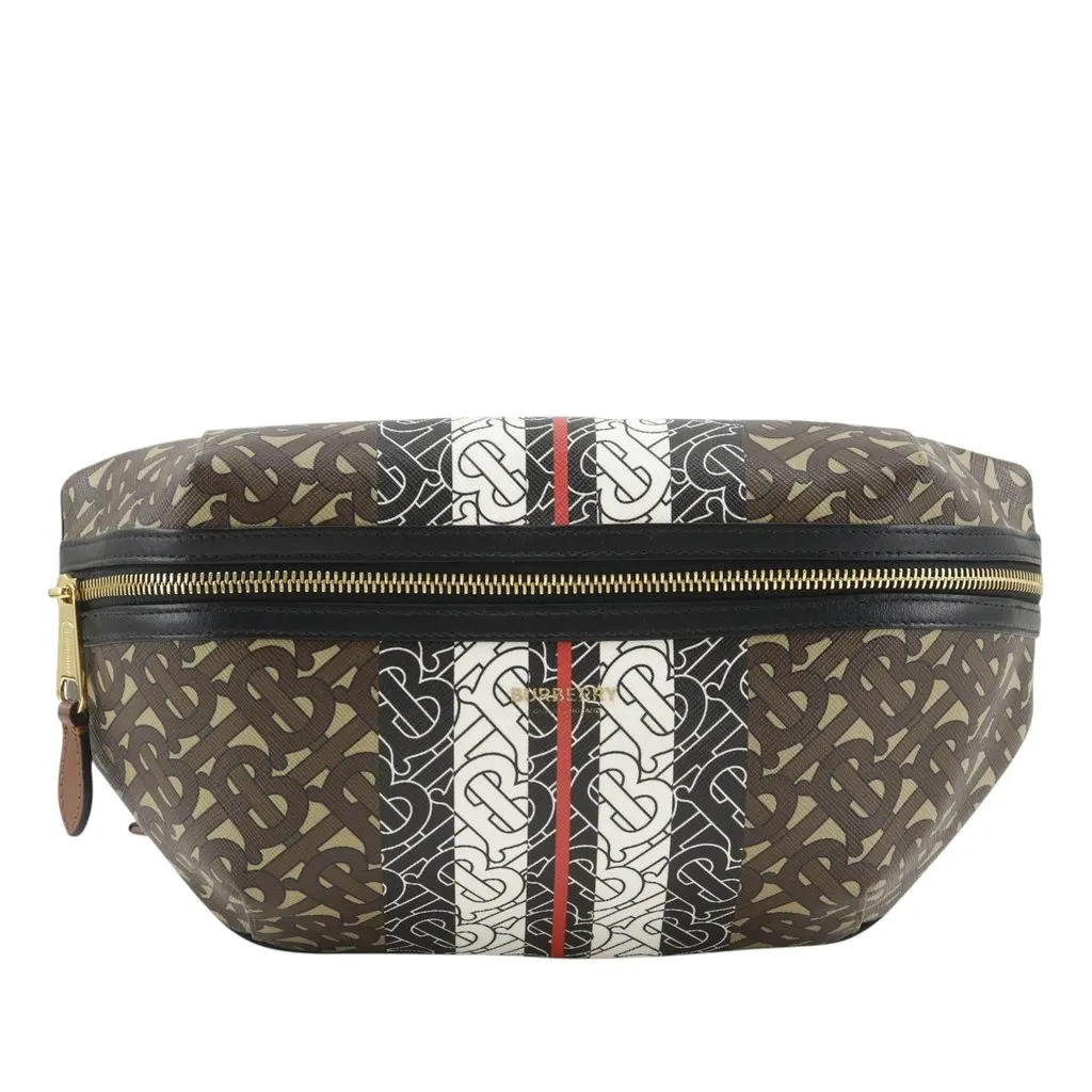 Burberry Monogram Stripe E-Canvas Belt Bag Brown Very good - Front View