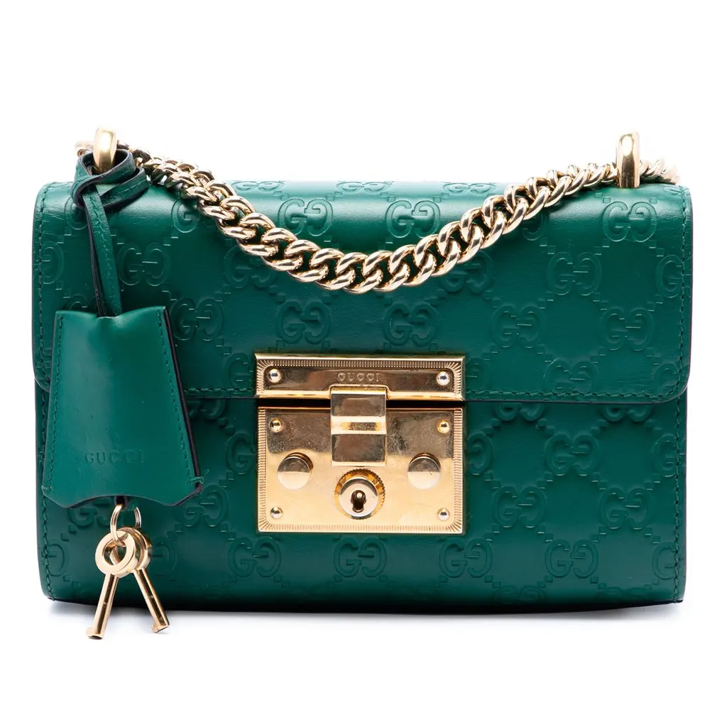 Gucci Small Guccissima Padlock Crossbody Green Leather Very good - Front View