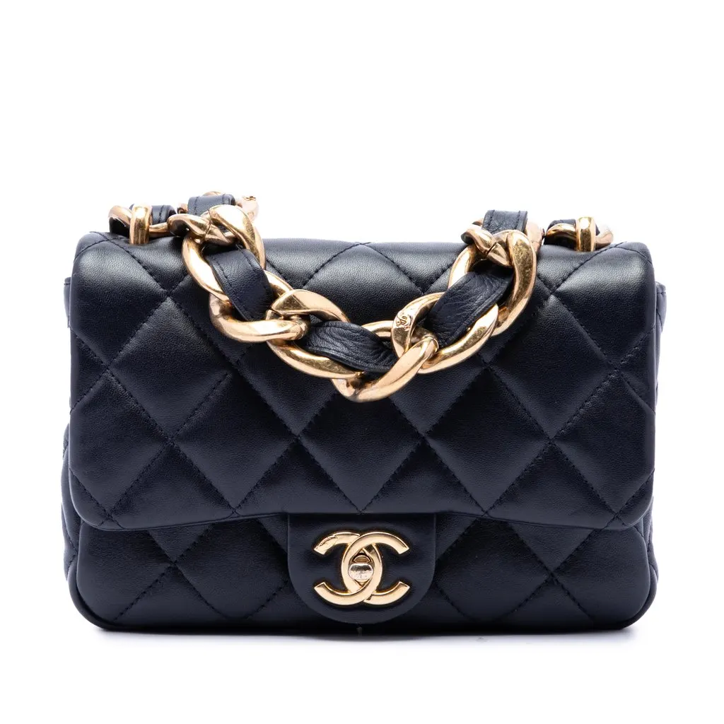 Chanel Small Quilted Lambskin Funky Town Flap Blue Leather Very good - Front View