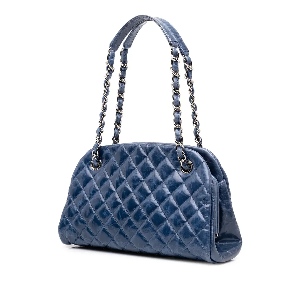 Chanel Small Aged Calfskin Just Mademoiselle Bowling Bag Blue Leather Very good - Back View