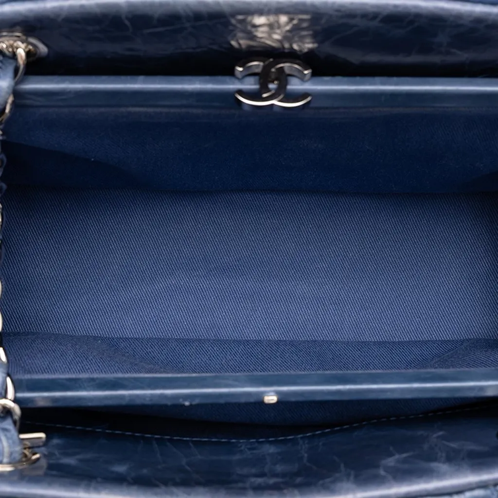 Chanel Small Aged Calfskin Just Mademoiselle Bowling Bag Blue Leather Very good - Model View