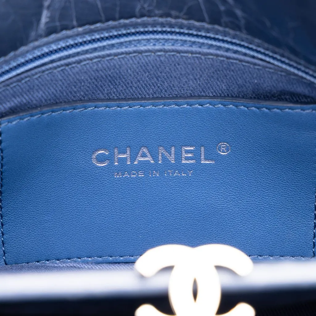 Chanel Small Aged Calfskin Just Mademoiselle Bowling Bag Blue Leather Very good - Box View