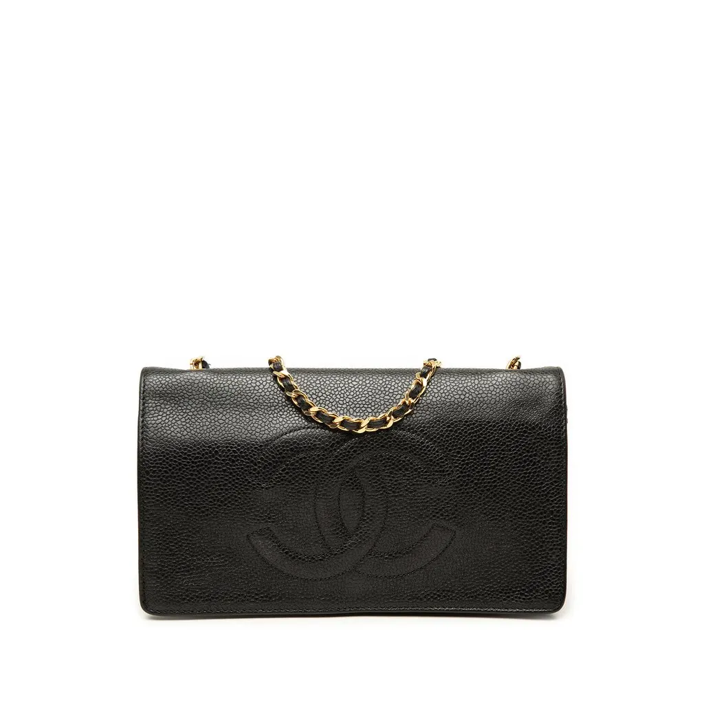 Chanel CC Caviar Wallet On Chain Black Leather Very good - Front View