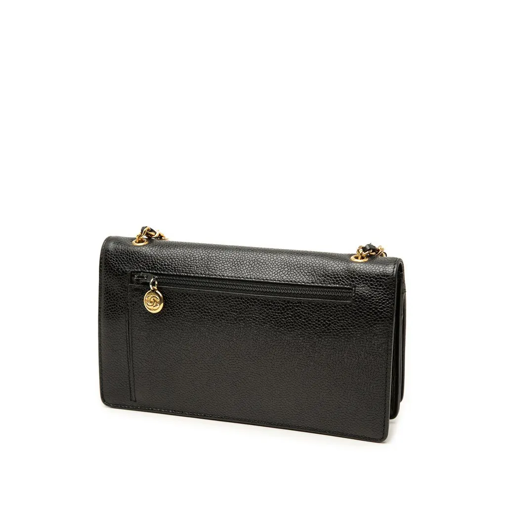 Chanel CC Caviar Wallet On Chain Black Leather Very good - Back View
