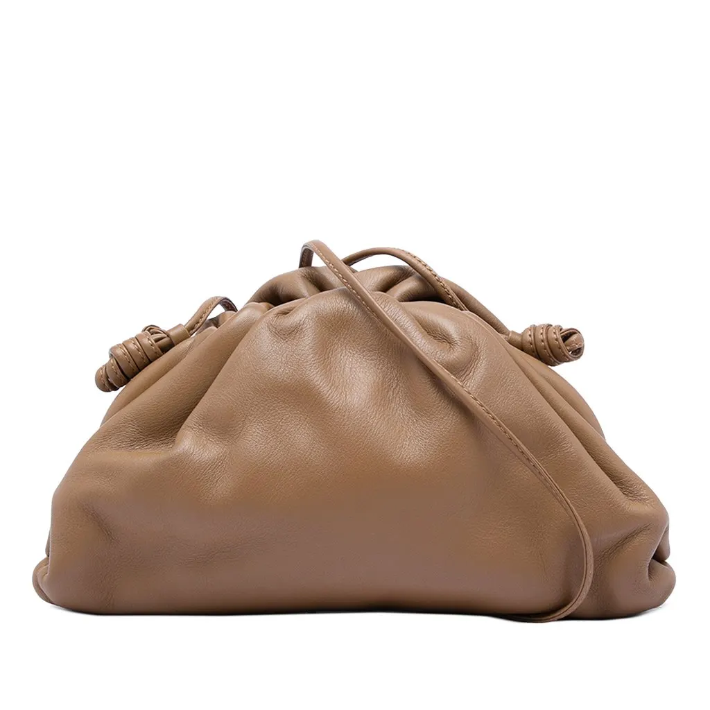 Bottega Veneta Lambskin The Mini Pouch Crossbody Brown Leather Very good - Front View