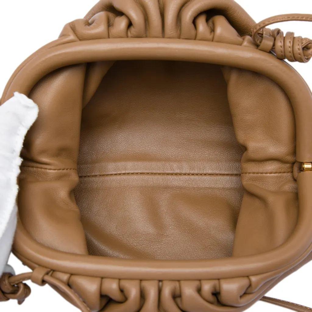 Bottega Veneta Lambskin The Mini Pouch Crossbody Brown Leather Very good - Model View