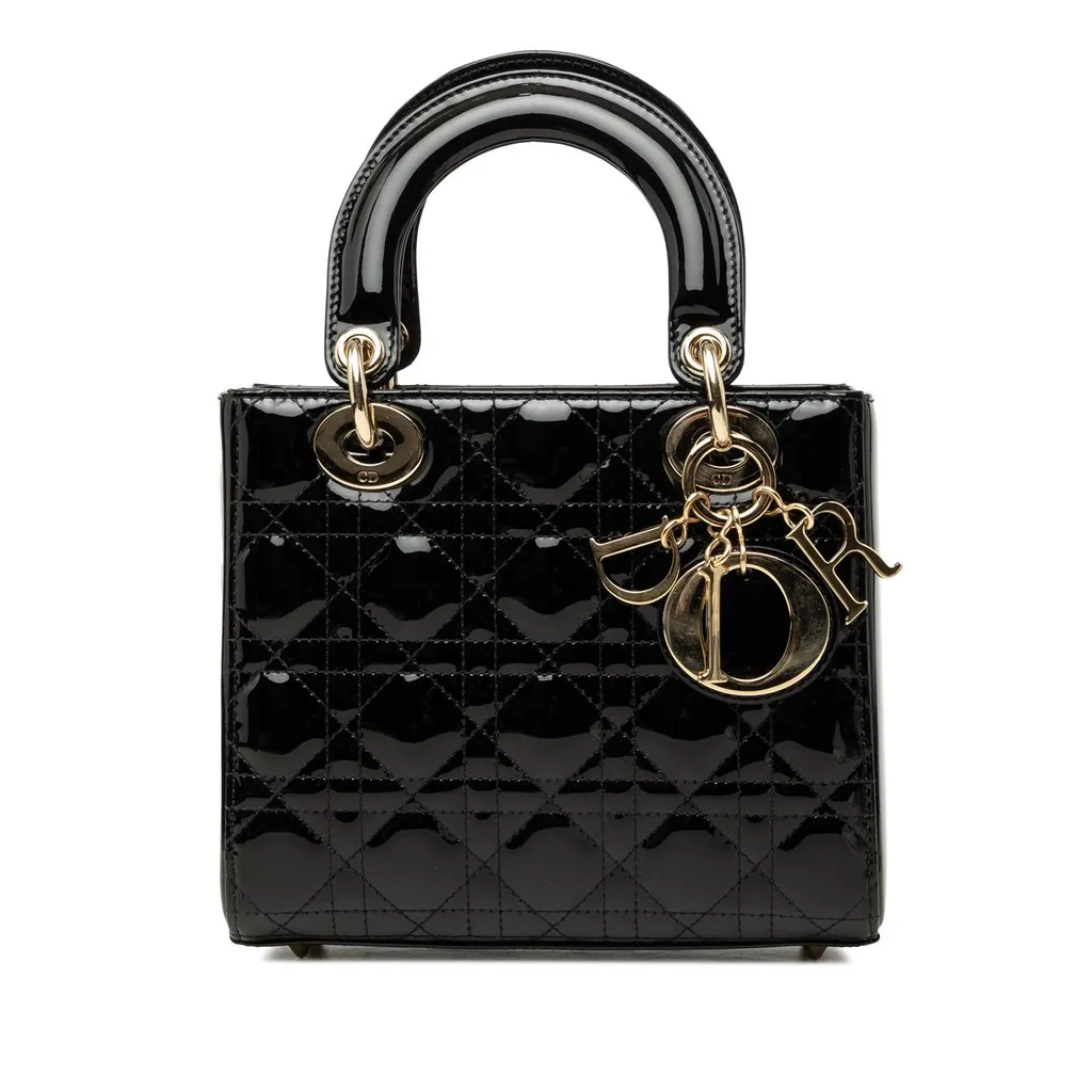 Dior Small Patent Cannage Lady Dior Black Leather Very good - Front View