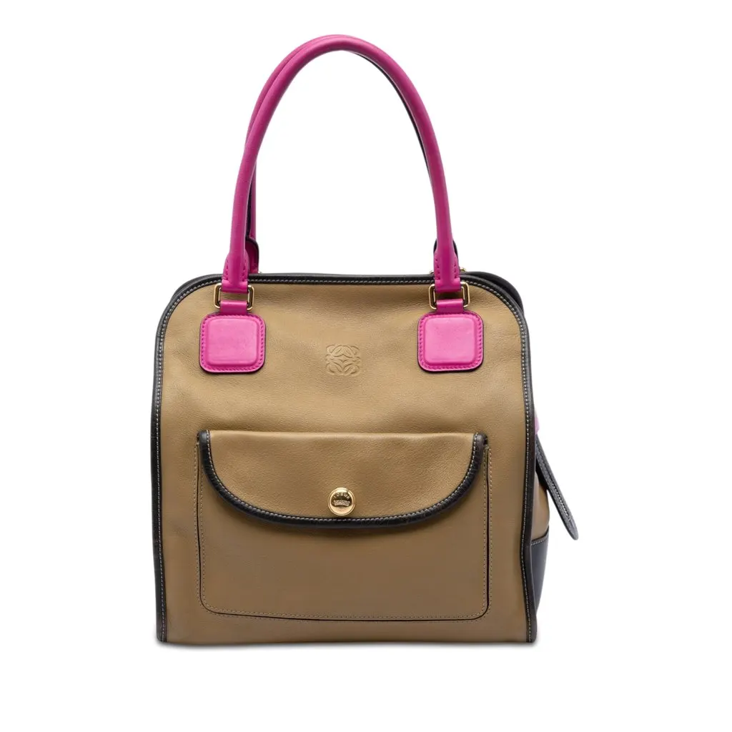 LOEWE Tricolor Leather Anagram Handbag Brown Leather Very good - Front View
