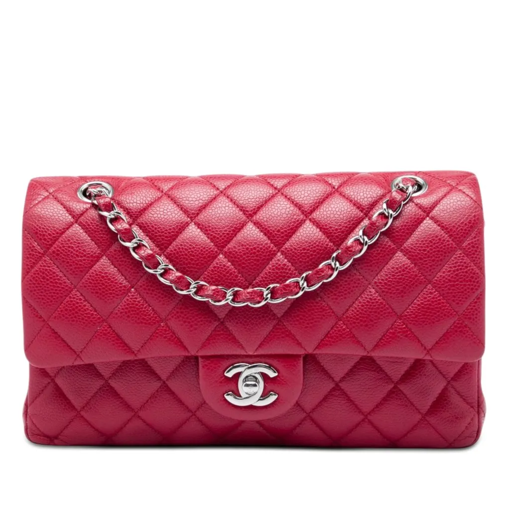 Chanel Medium Classic Caviar Double Flap Red Leather Very good - Front View