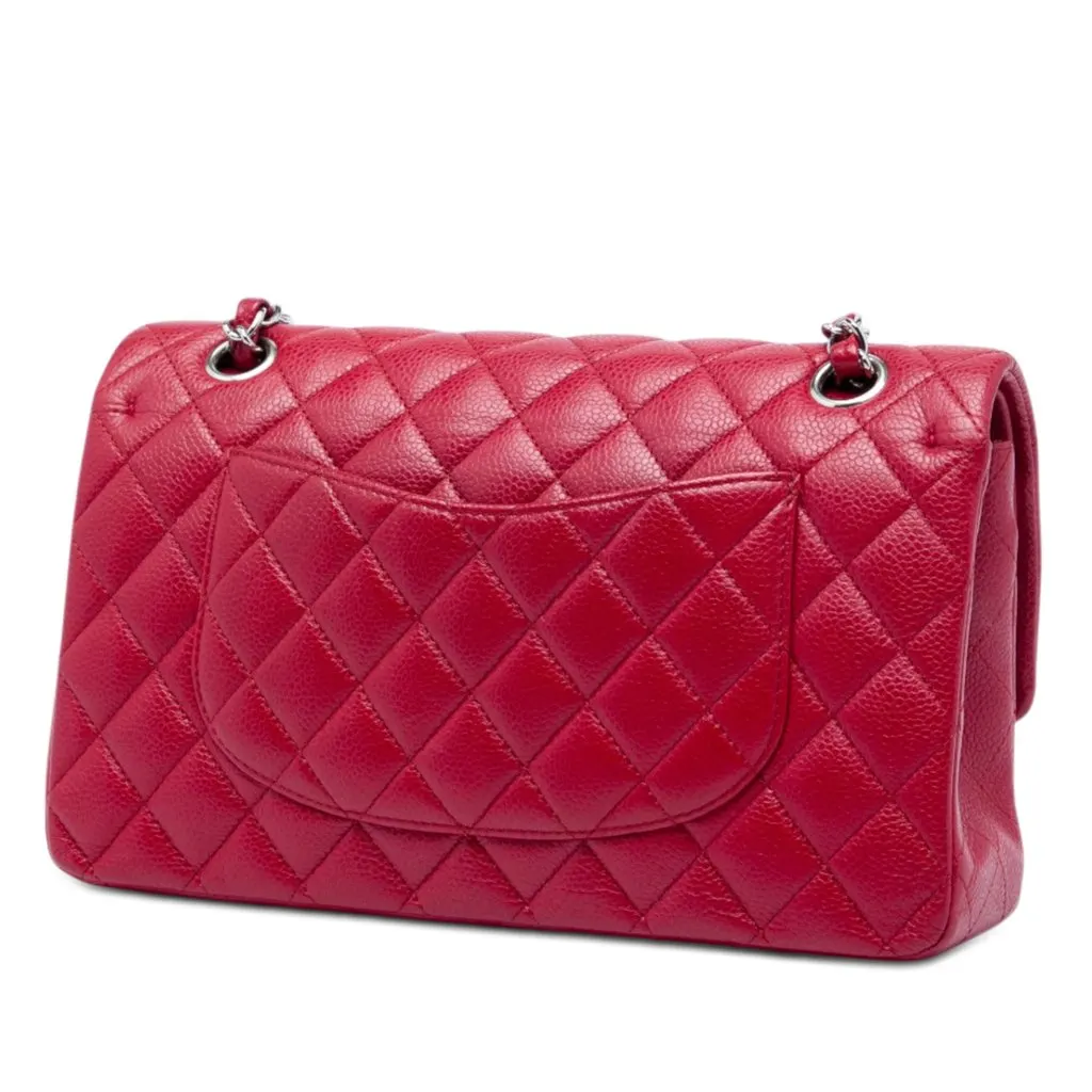 Chanel Medium Classic Caviar Double Flap Red Leather Very good - Back View