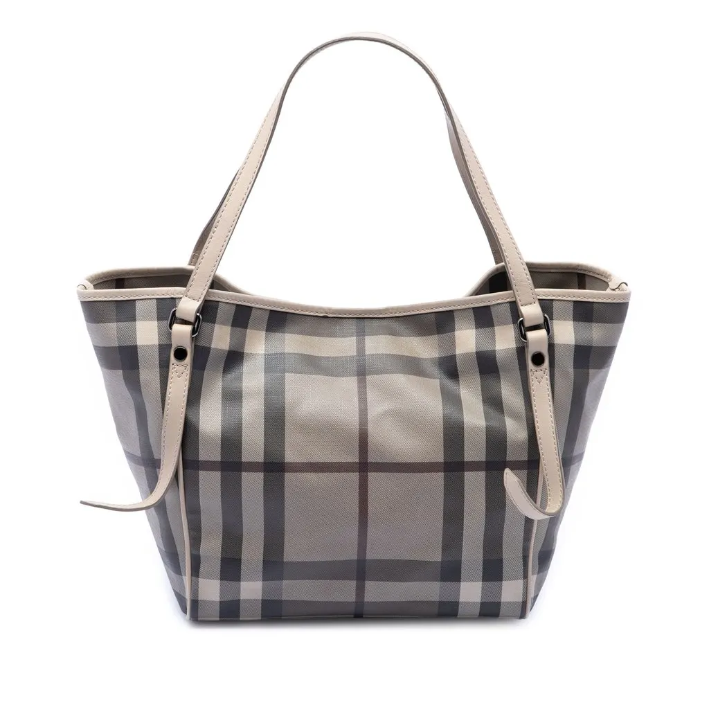 Burberry Small Smoke Check Coated Canvas Canterbury Tote Grey Good - Front View