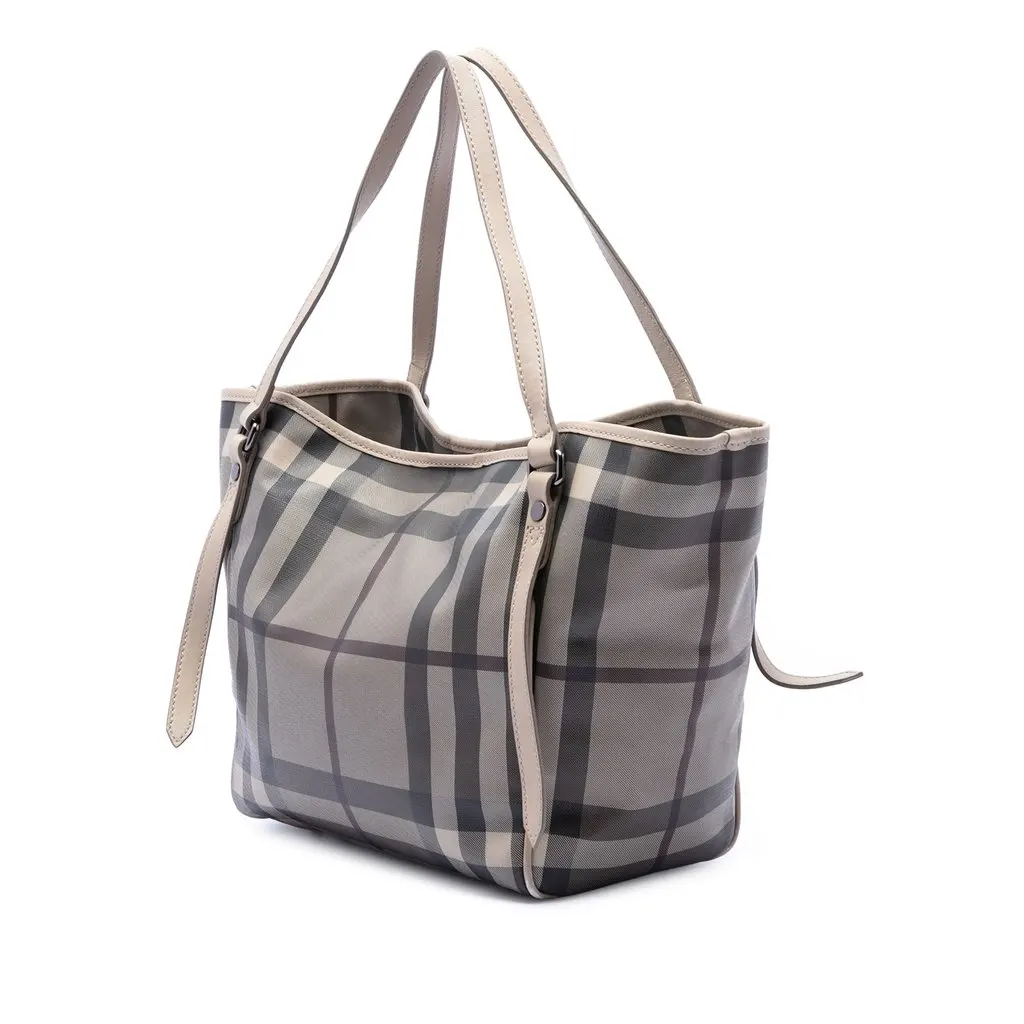 Burberry Small Smoke Check Coated Canvas Canterbury Tote Grey Good - Back View