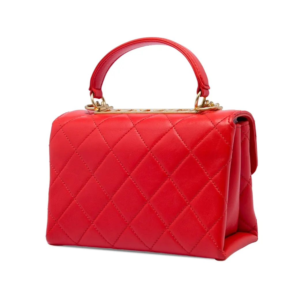 Chanel Small Quilted Lambskin Trendy Spirit Top Handle Bag Red Leather Very good - Back View