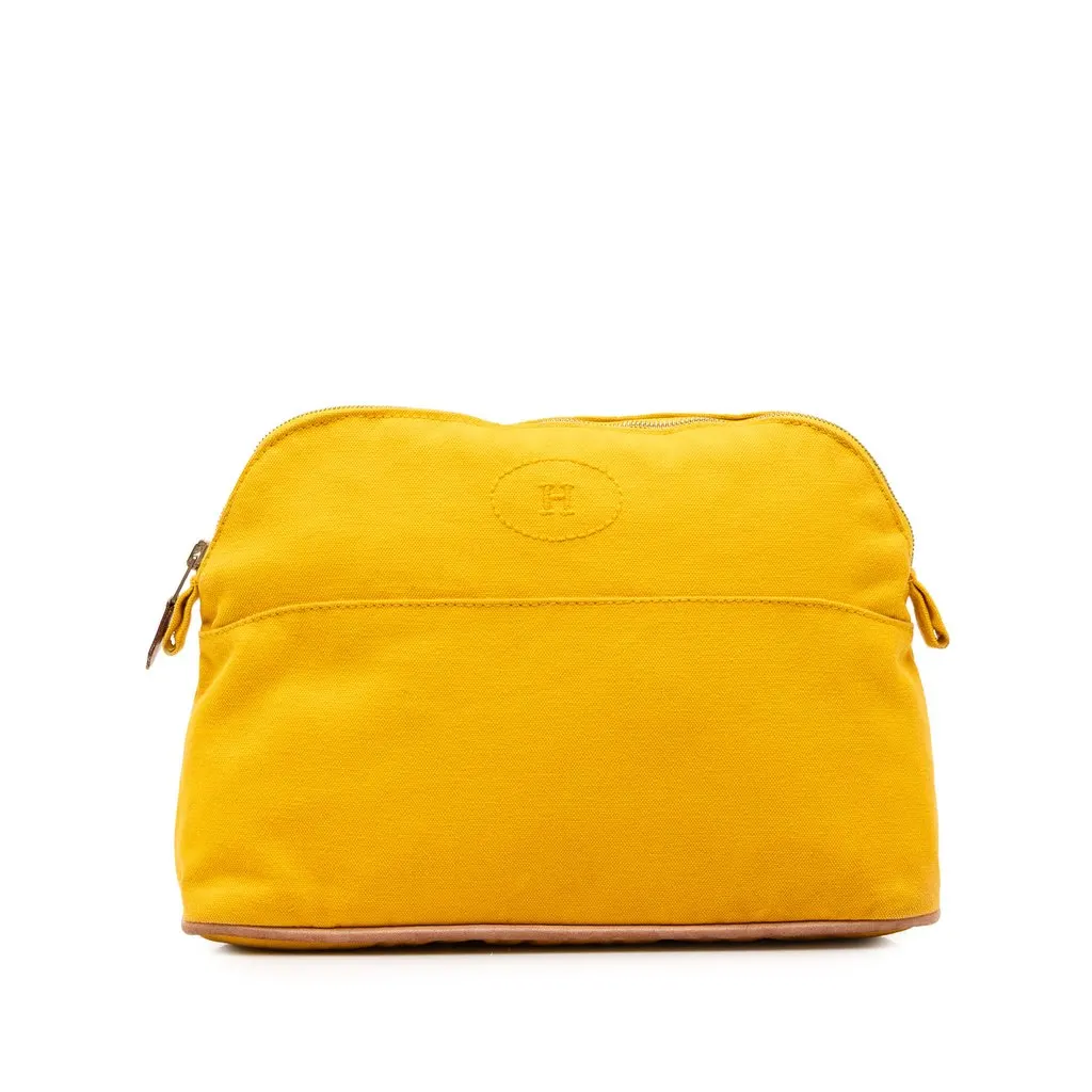 Hermès Toile Bolide Trousse De Voyage Pouch PM Yellow Canvas Very good - Front View