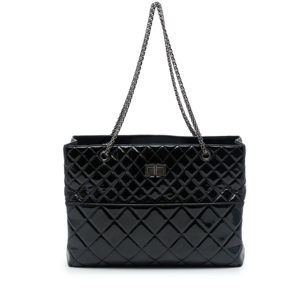 Chanel Quilted Patent Reissue 2.55 Tote Black Leather Good - Front View