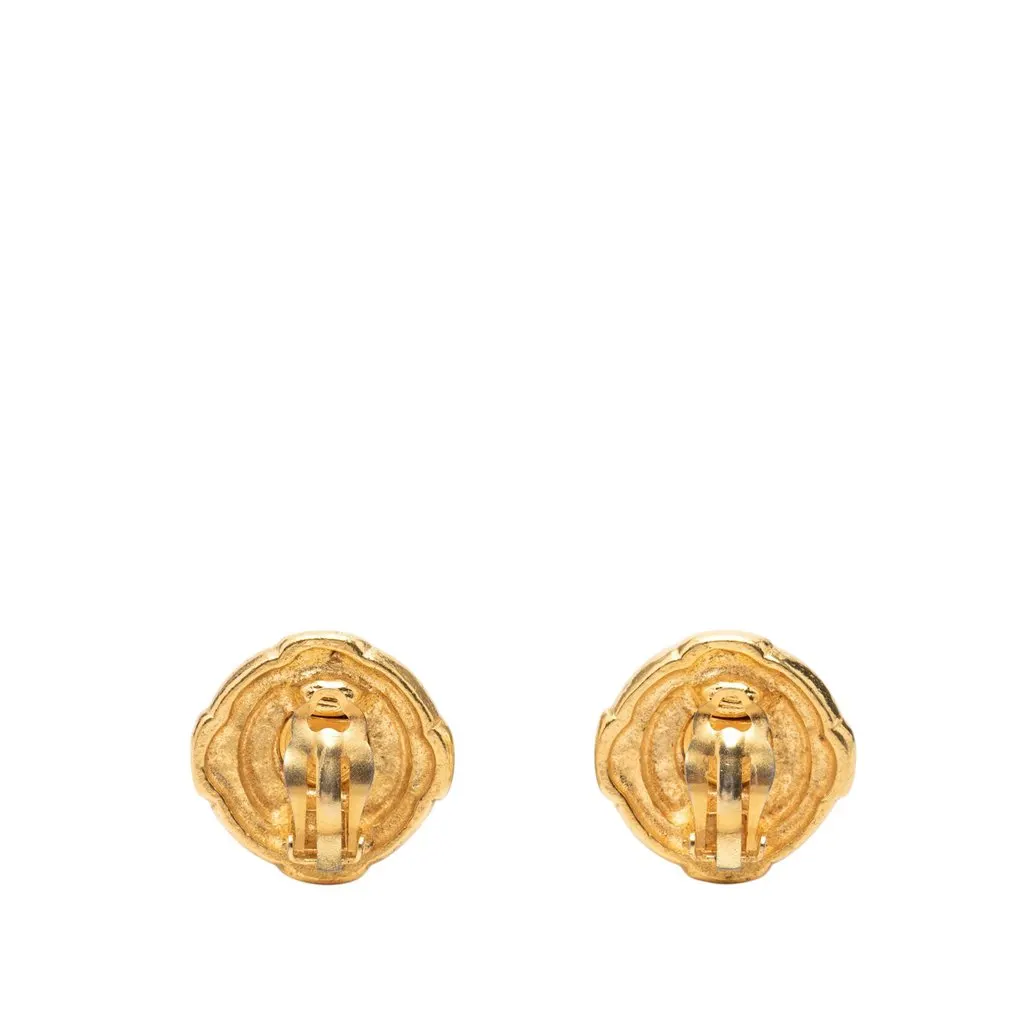 Chanel CC Gold Plated Round Clip On Earrings Gold Metal Very good - Back View