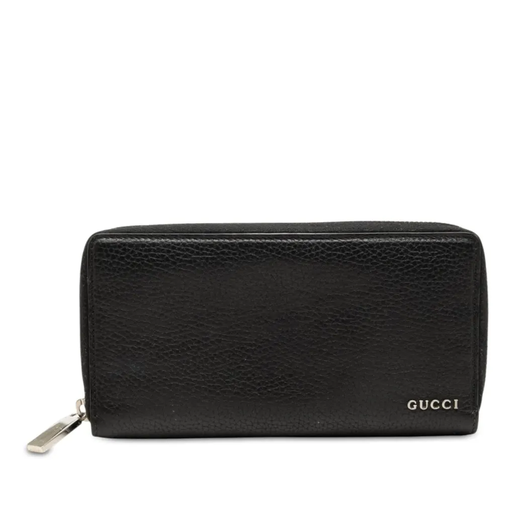 Gucci Calfskin Zip Around Long Wallet Black Leather Very good - Front View