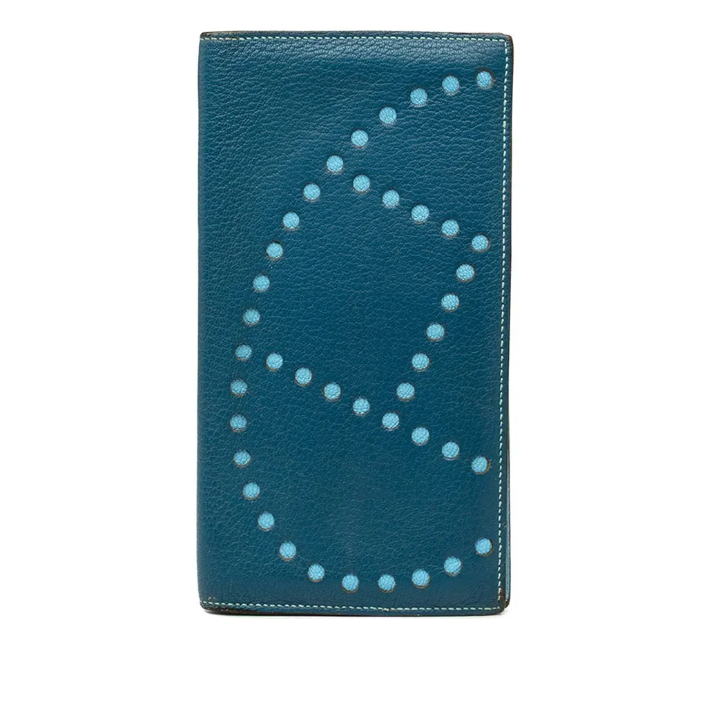 Hermès Chevre Mysore Evelyne Long Wallet Blue Leather Very good - Front View