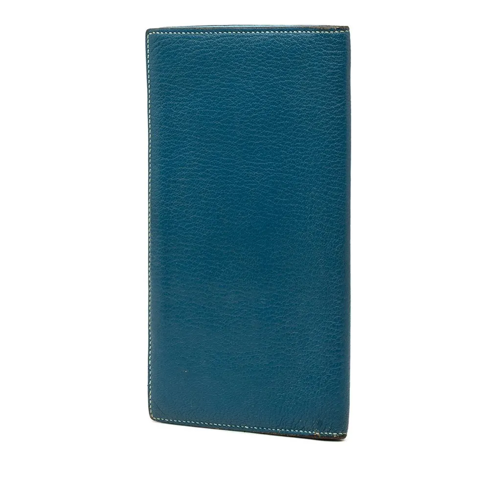 Hermès Chevre Mysore Evelyne Long Wallet Blue Leather Very good - Back View