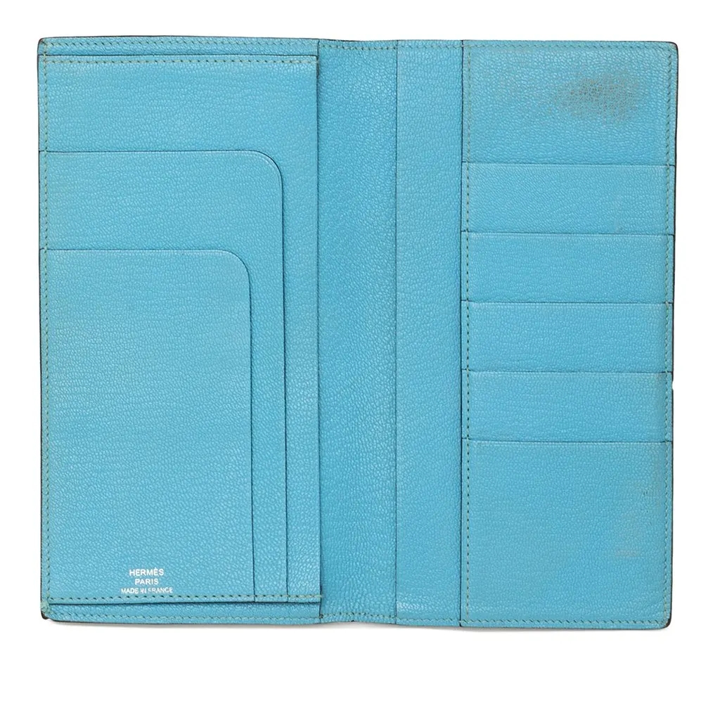 Hermès Chevre Mysore Evelyne Long Wallet Blue Leather Very good - Model View