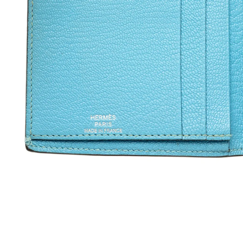 Hermès Chevre Mysore Evelyne Long Wallet Blue Leather Very good - Box View