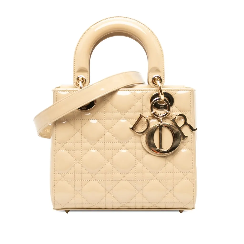 Dior Small Patent Cannage Lady Dior Beige Leather Very good - Front View