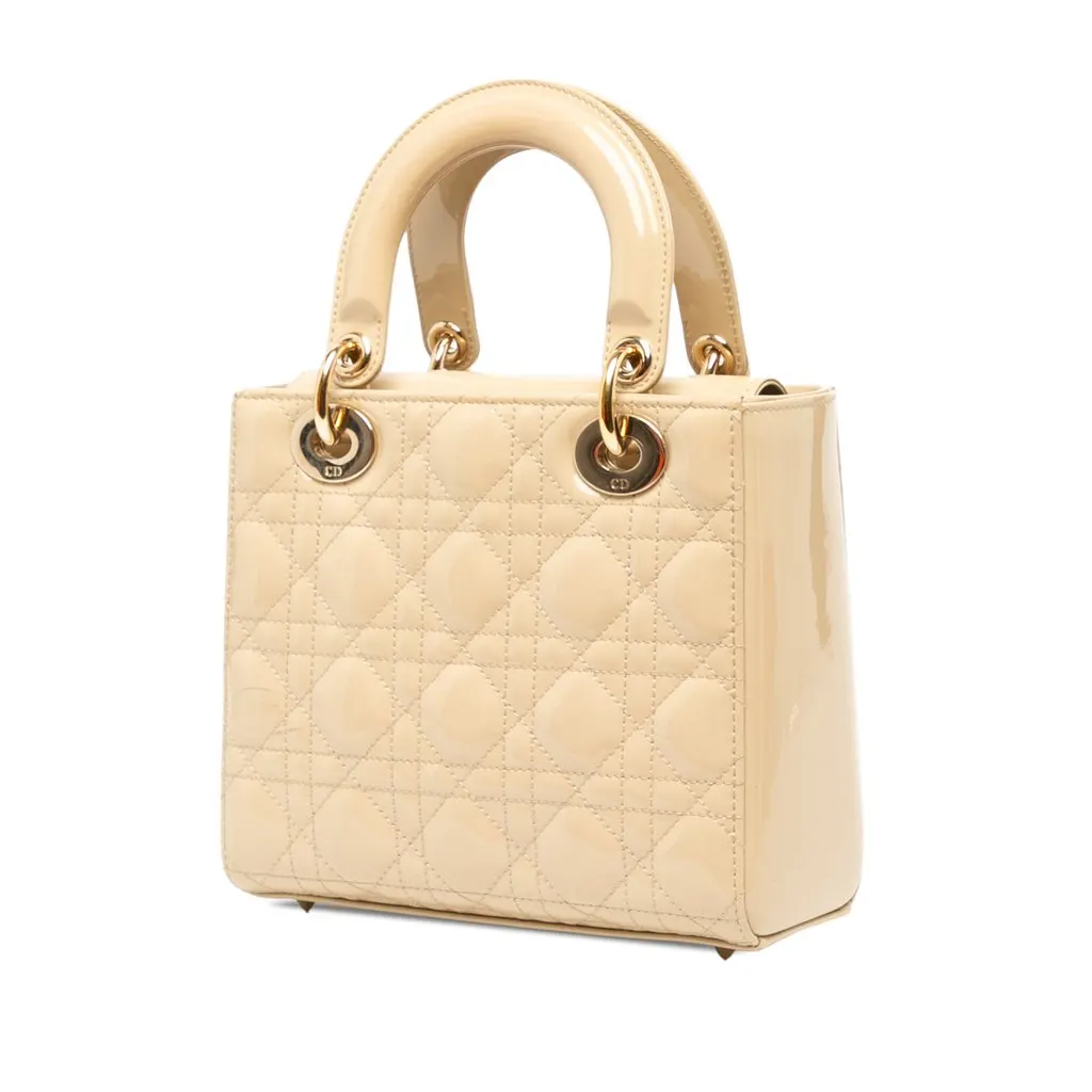Dior Small Patent Cannage Lady Dior Beige Leather Very good - Back View