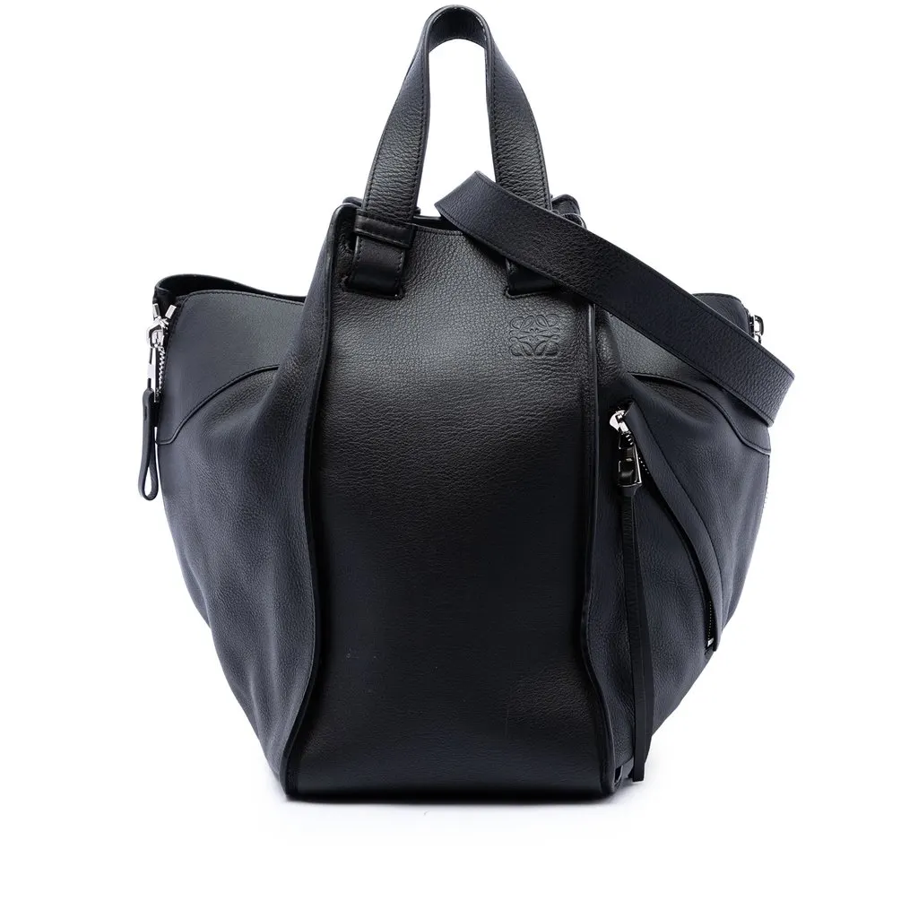 Loewe Large Leather Hammock Bag Black Leather Good - Front View