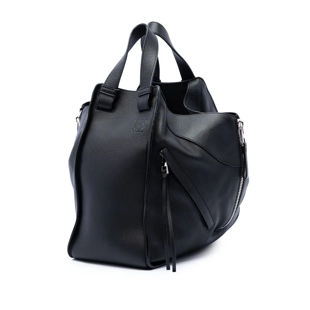 Loewe Large Leather Hammock Bag Black Leather Good - Back View