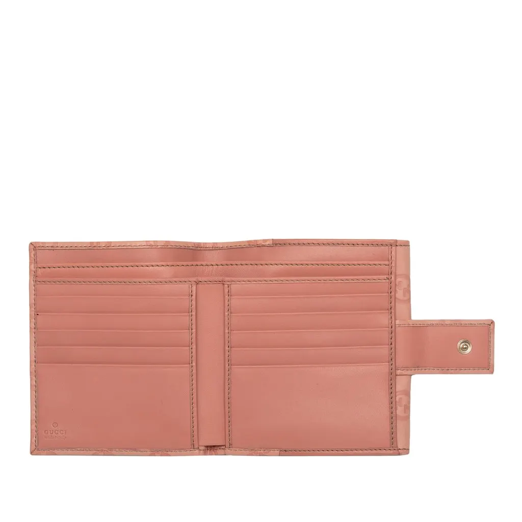 Gucci Guccissima Metal Bar French Flap Wallet Pink Leather Very good - Model View