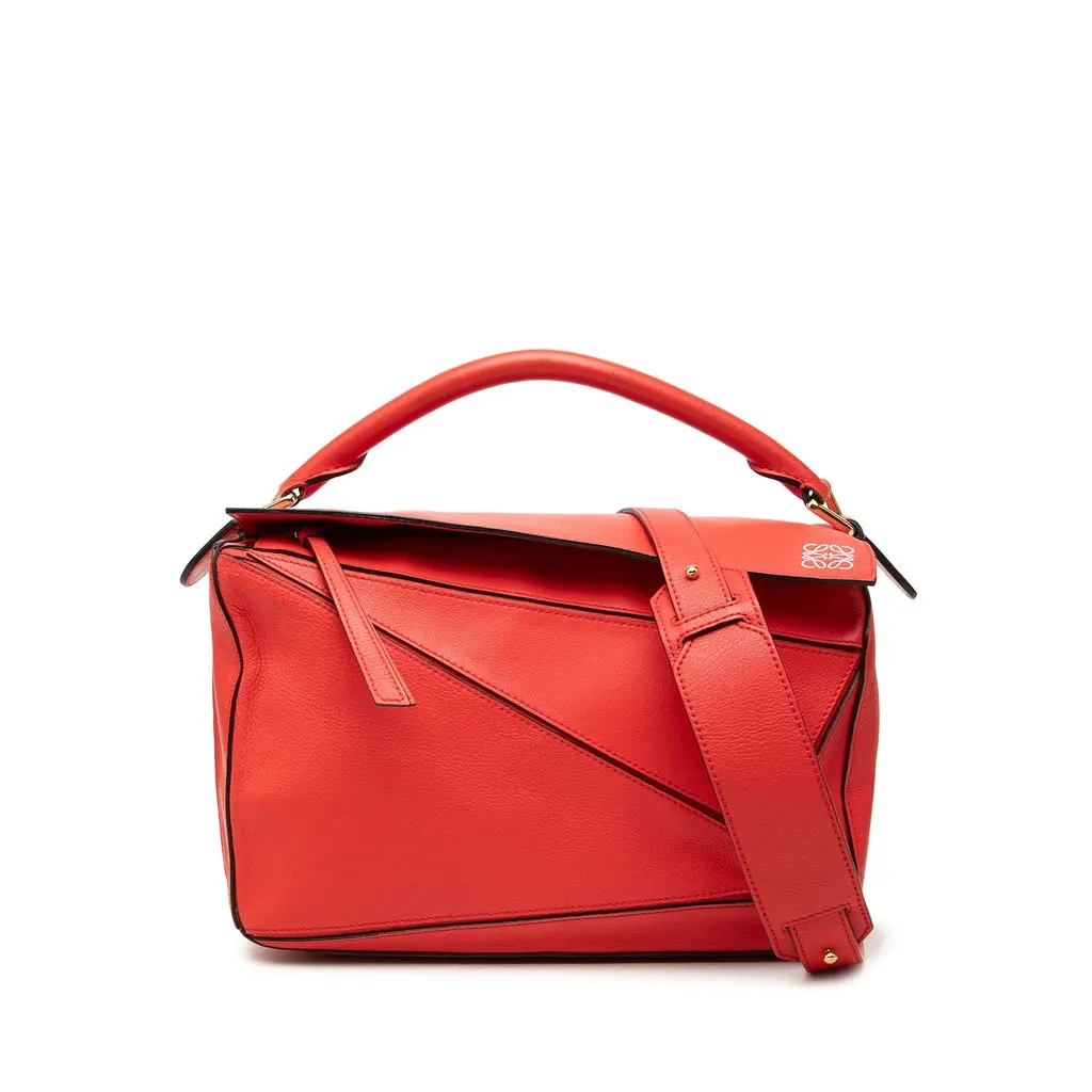 Loewe Medium Calfskin Puzzle Satchel Red Leather Good - Front View