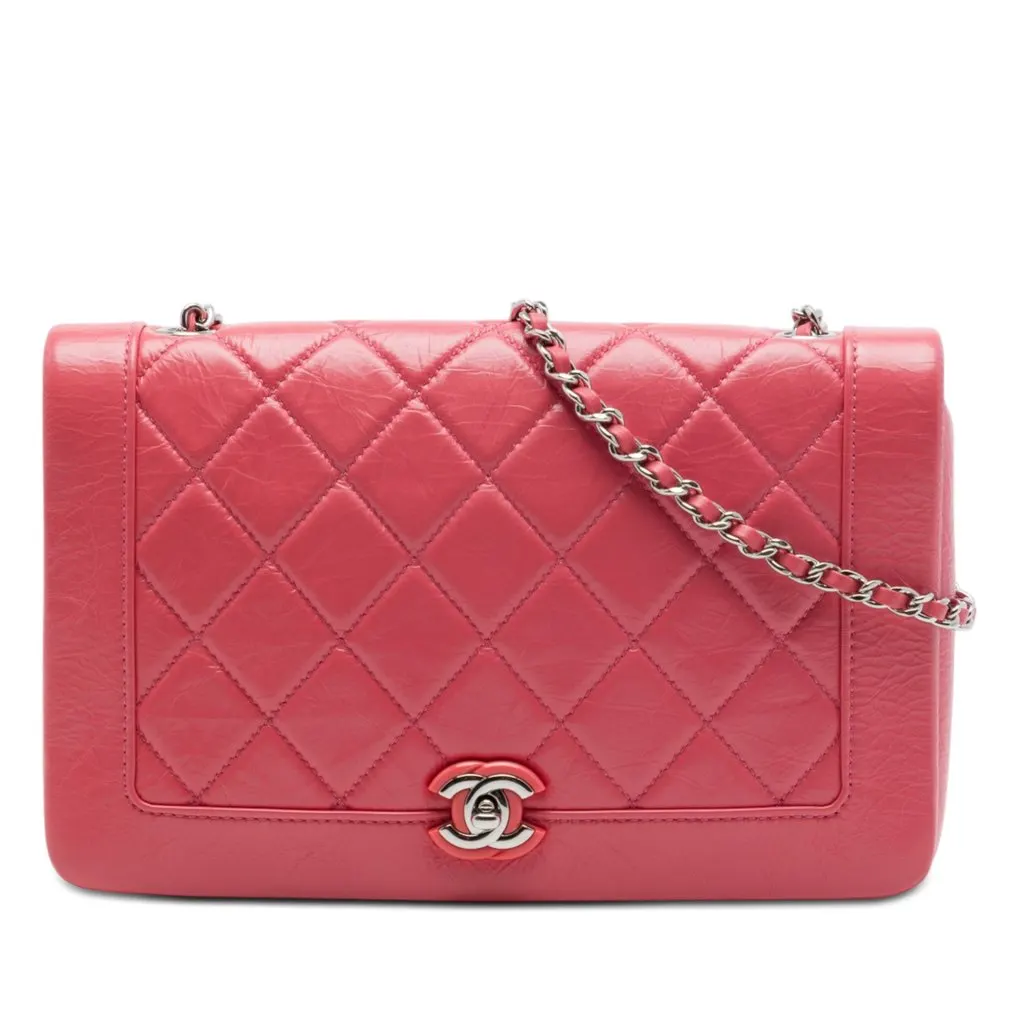 Chanel Small Quilted Crumpled Calfskin Bi Vintage Full Flap Pink Leather Very good - Front View