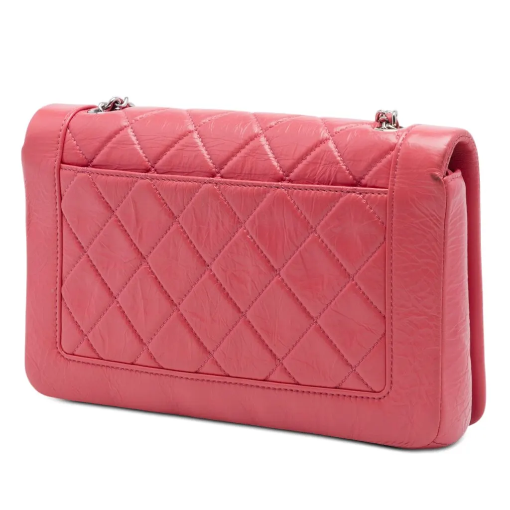 Chanel Small Quilted Crumpled Calfskin Bi Vintage Full Flap Pink Leather Very good - Back View
