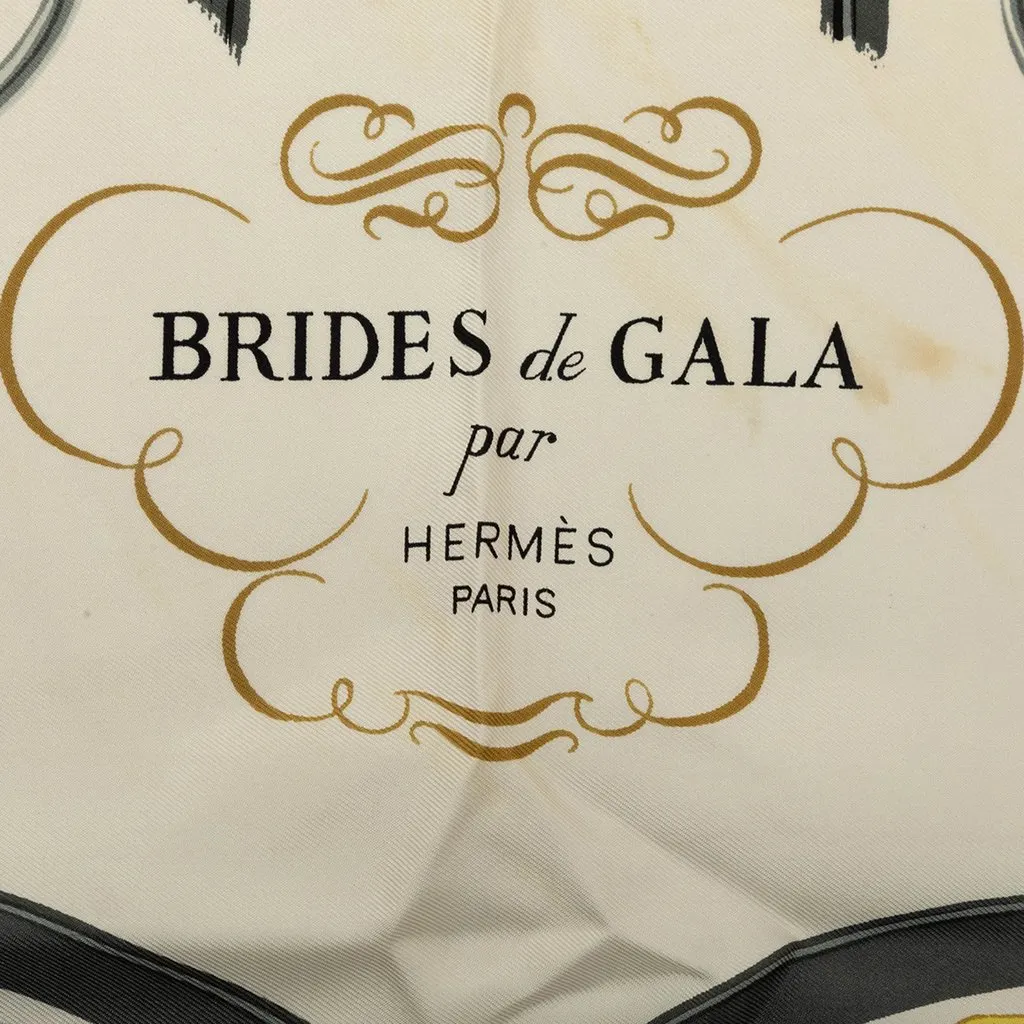 Hermès Brides de Gala Silk Scarf 90 White Silk Good - Inside View