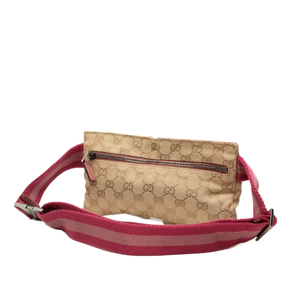Gucci GG Canvas Web Double Pocket Belt Bag Beige Very good - Back View