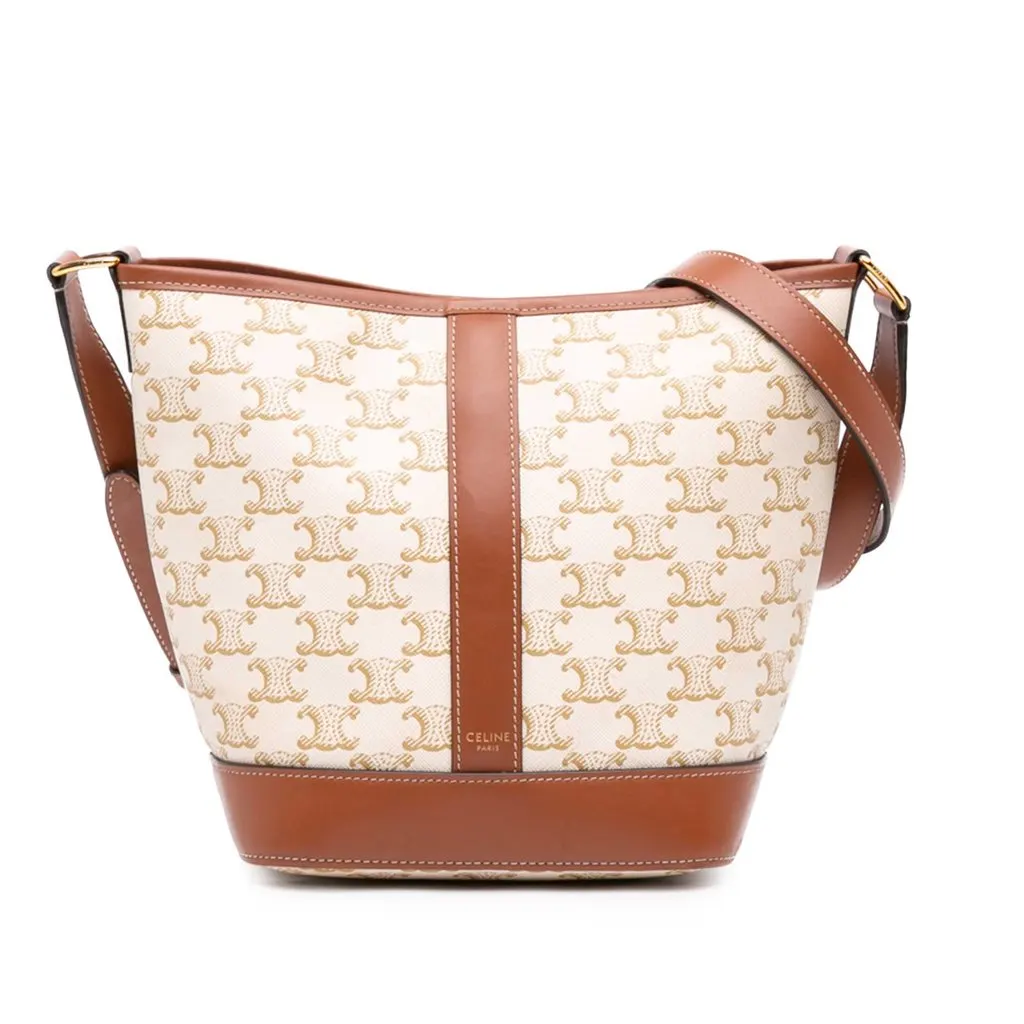 Celine Small Triomphe Coated Canvas Bucket Bag Beige Canvas Good - Front View