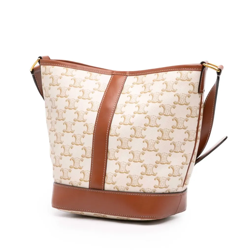 Celine Small Triomphe Coated Canvas Bucket Bag Beige Canvas Good - Back View