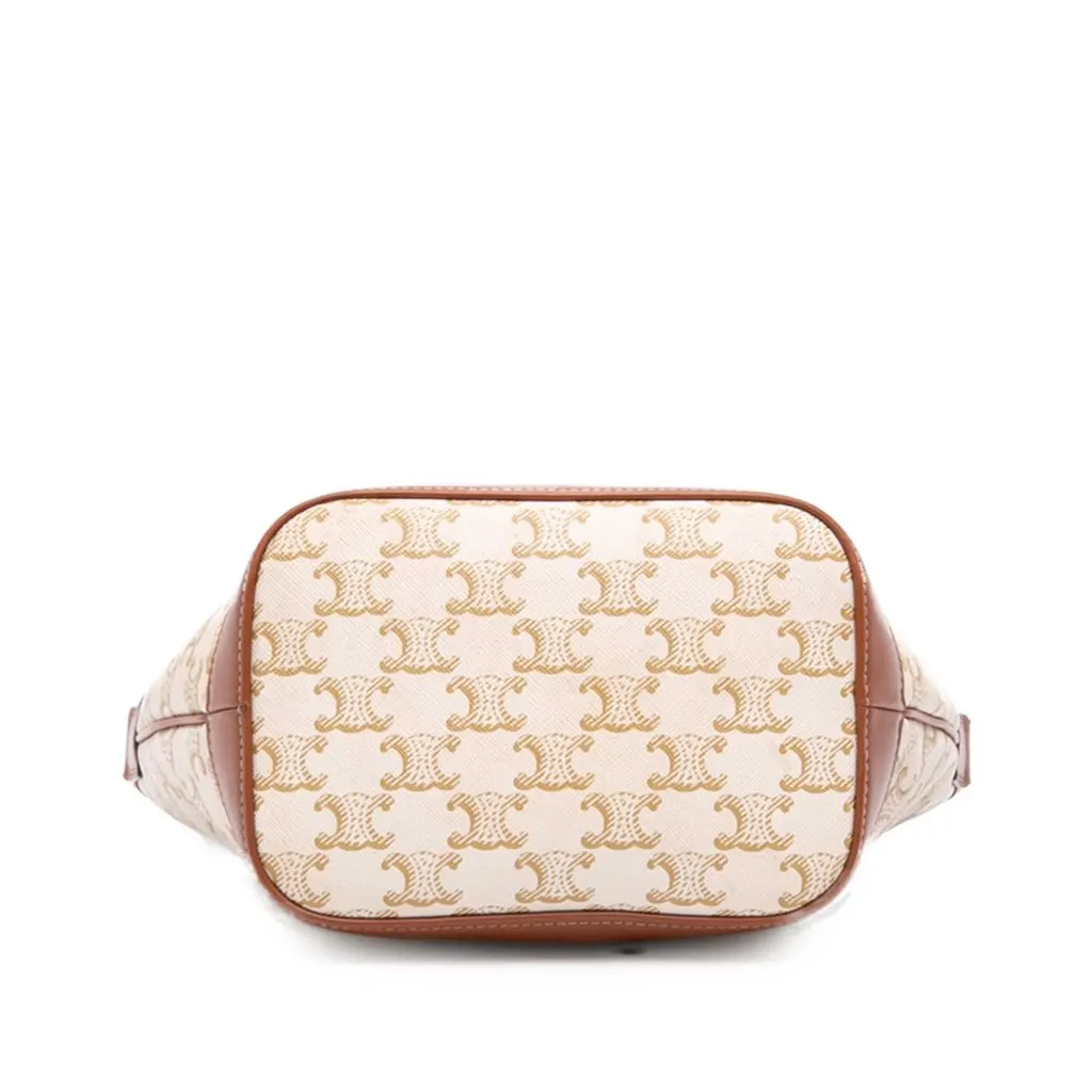 Celine Small Triomphe Coated Canvas Bucket Bag Beige Canvas Good - Inside View